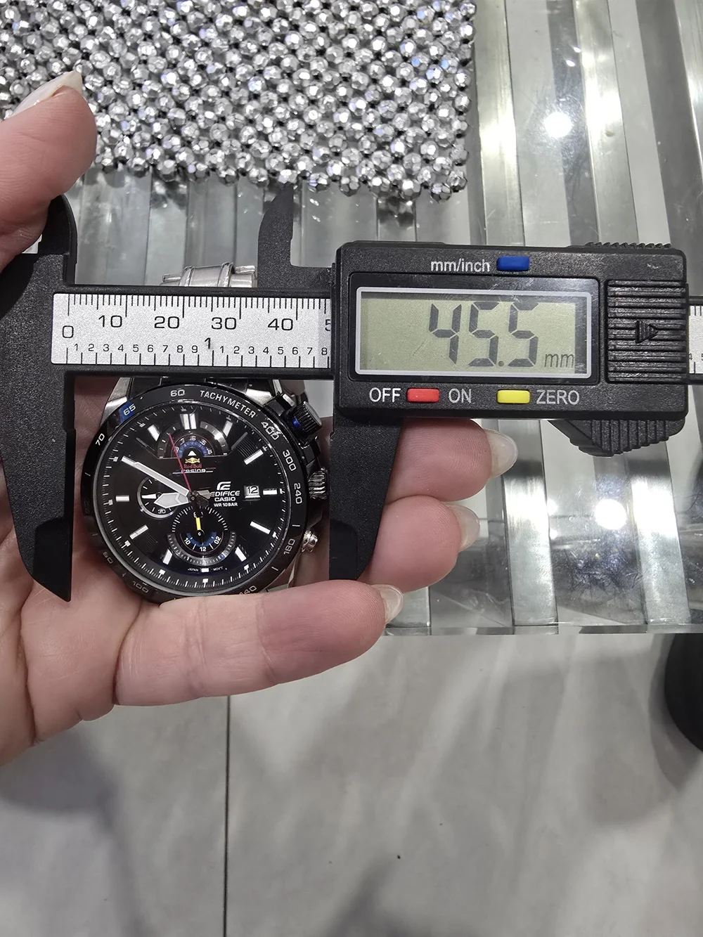 Casio Black and Silver Chronograph Watch with Blue Accents